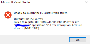 Unable to launch the IIS Express Web server