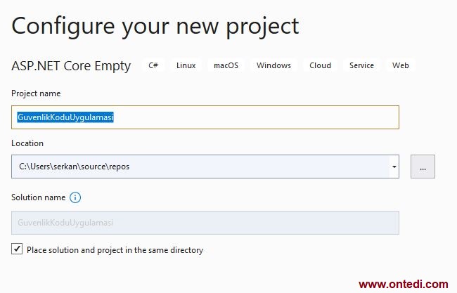 .Net Core Proje Oluşturma